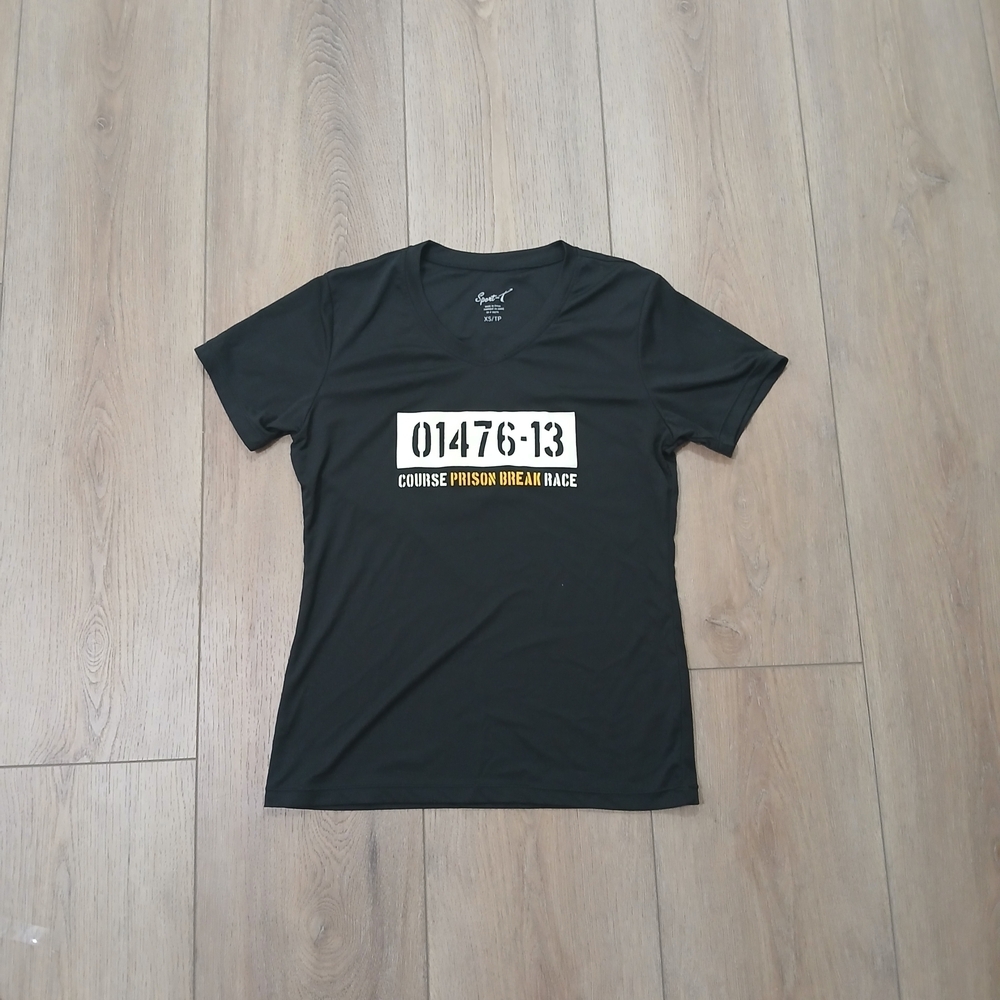 Prison Break Race Athletic Shirt XS Black Sport-T V Neck Running Tee P2P: 17.5"
